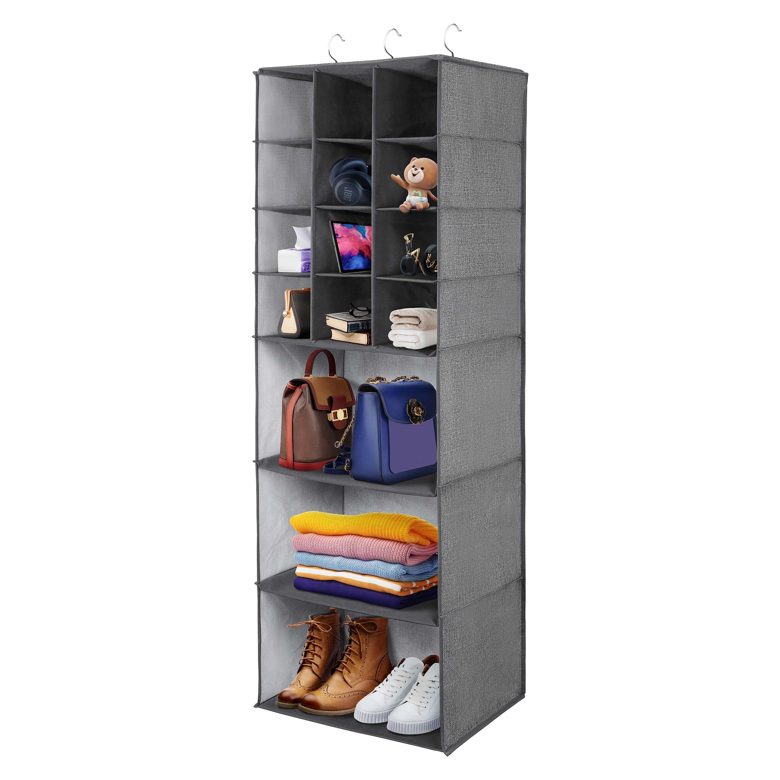 Libeder Shoe Organizers for Closet, 15 Shelf Hanging Closets Storage Shelves,12 Rack Organizer 3 Large Compartment for Clothes, Space Saving for Shoes