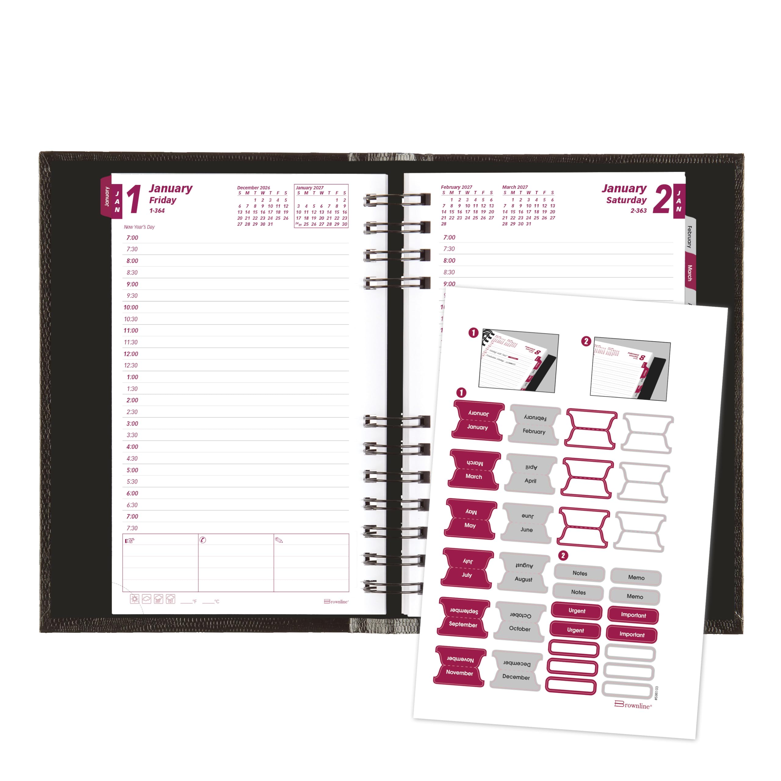 Brownline® CoilPro™ Agenda giornaliera/mensile 2027, 12 mesi, da gennaio a dicembre, rilegatura a doppio filo, 20,3 x 12,7 cm, nero (CB634C.BLK)