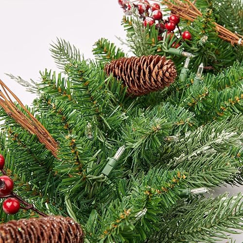 Miniatura 2 de AMERZEST Guirnalda de Navidad preiluminada de 9 pies, 50 luces, enchufable, decoración de vacaciones, chimenea, escaleras, puerta de manto para