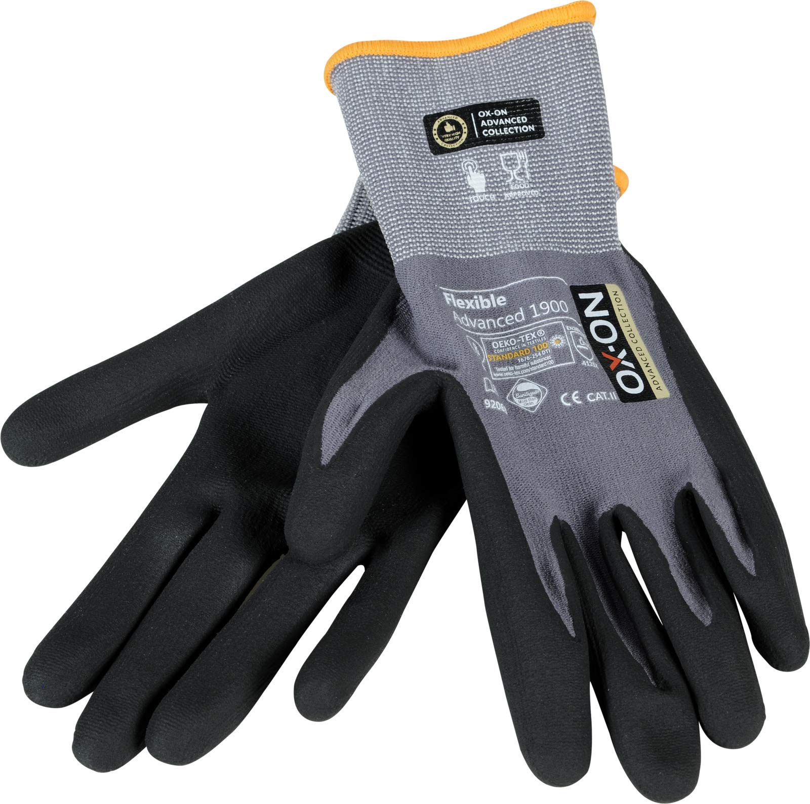 Guante OX-ON flexible Advanced 1900 - Guantes de montaje de nitrilo (talla 6-12, duraderos y aptos para pantalla táctil, ajuste perfecto (7/S)