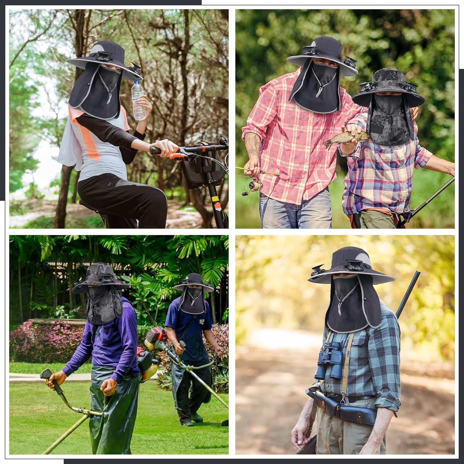 2 Pcs Solar Fan Hats Wide Brim Fishing Hats with 2 Solar Fan and Removable Face Cover Cooling Buckets for Men Women