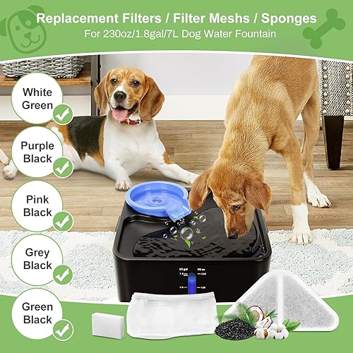 Miniatura 2 de 12 juegos de filtros de repuesto para fuente de agua para perros de 230 oz7 L, filtros de fuente de agua GISOFIK Cat, sistema de filtración de 5