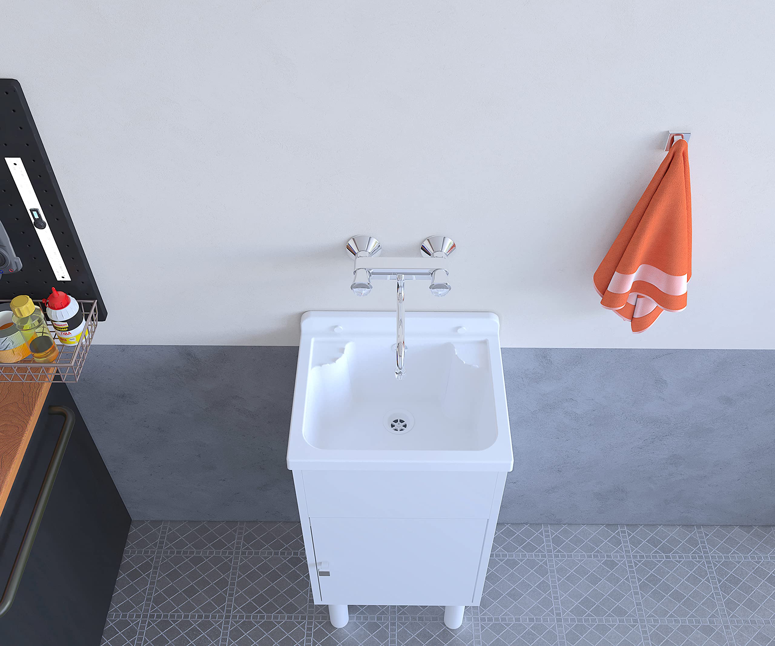Negrari 5003PKCAM - Mini lavadero de Resina de PVC para Exterior/Interior, con Mueble de Almacenamiento, 42 x 34 x 80 cm, Blanco, pequeño