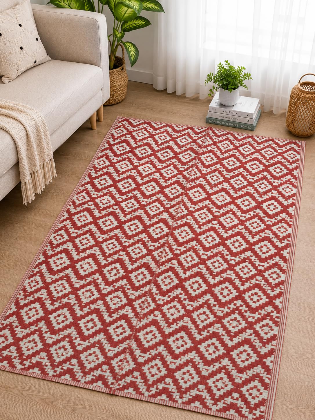 Plastic Floor Mat Chatai | Multipurpose, Waterproof, Washable, Lightweight & Durable | Indoor & Outdoor Use (Red & White, 4 x 6)-image-19