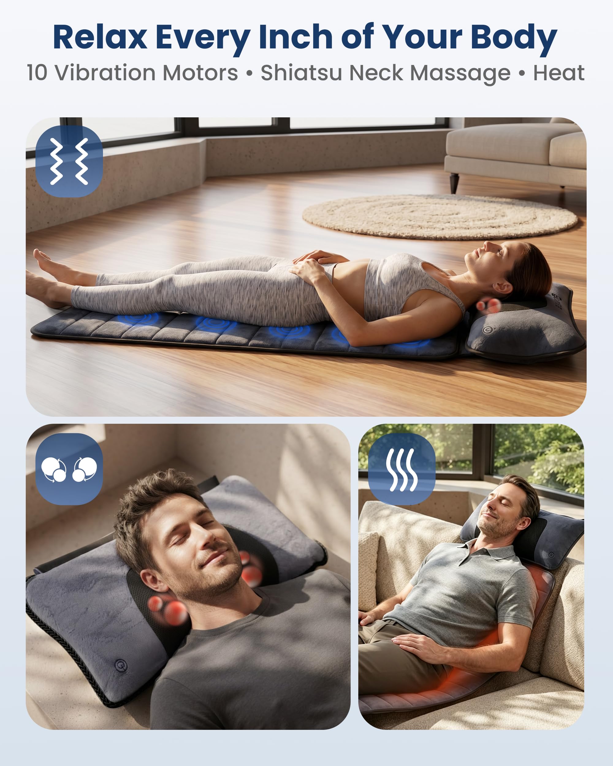 Snailax Massage Mat with Heat,10 Vibrating Nodes and 4 Heating pad