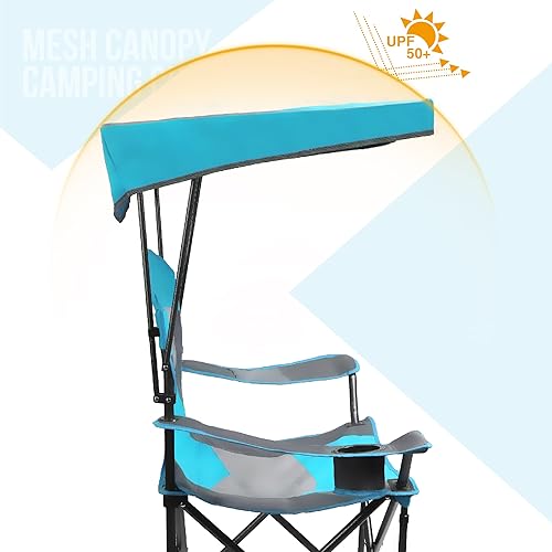 Miniatura 7 de ALPHA CAMP - Silla de viaje con toldo resistente y parasol para senderismo con soporte para vasos color azul