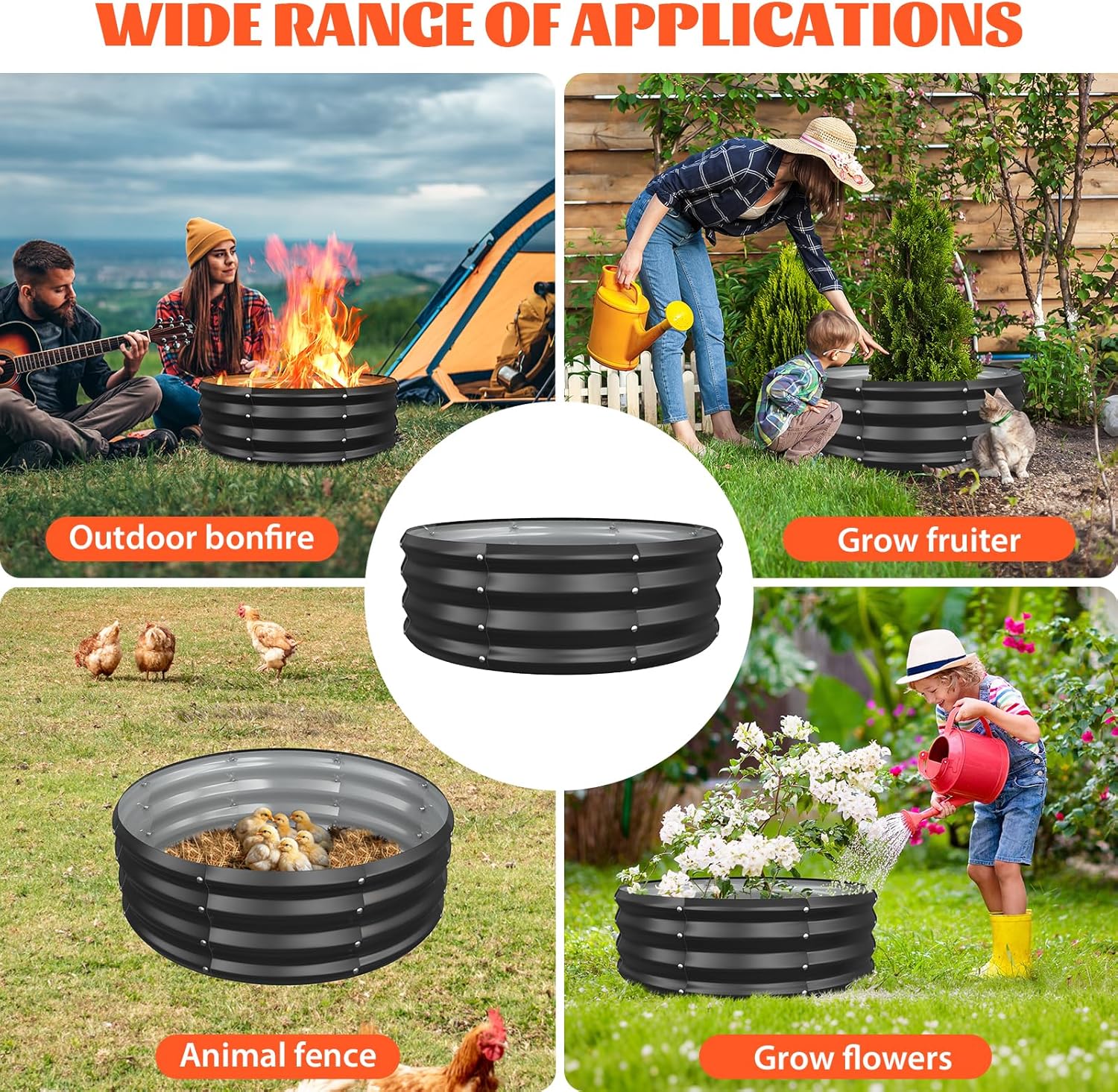 YSEJOMP 36 Inch Round Galvanized Fire Pit Ring/Fire Ring - Foldable and Perfect for Outdoor Gatherings and Campfires in The Yard/Garden/Park/Beach (Black+Gray, 3 FT Diameter+1 FT Tall)