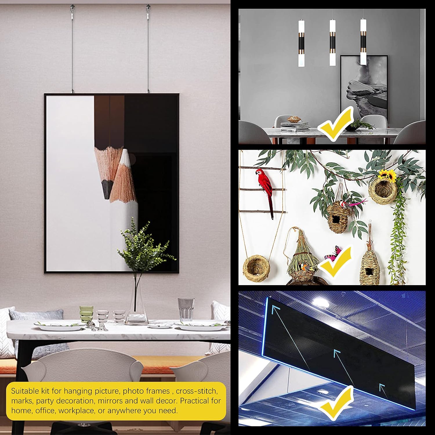 12 Pcs Heavy Duty Drop Ceiling Hooks and Hanging Rope Wire, Stainless Steel Frame Hanger Rope with Loop and Hook and Metal T-Bar Tile Hooks for Hanging Plants Signs Lights and More