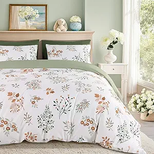 Shilucheng 100% Cotton Floral Duvet Cover King Size - 600 Thread Count, Breathable & Cooling Comforter Cover with Zipper Closure,Hotel Bedding Duvet Covers 3 Piece (Qinyuan Spring & Green)