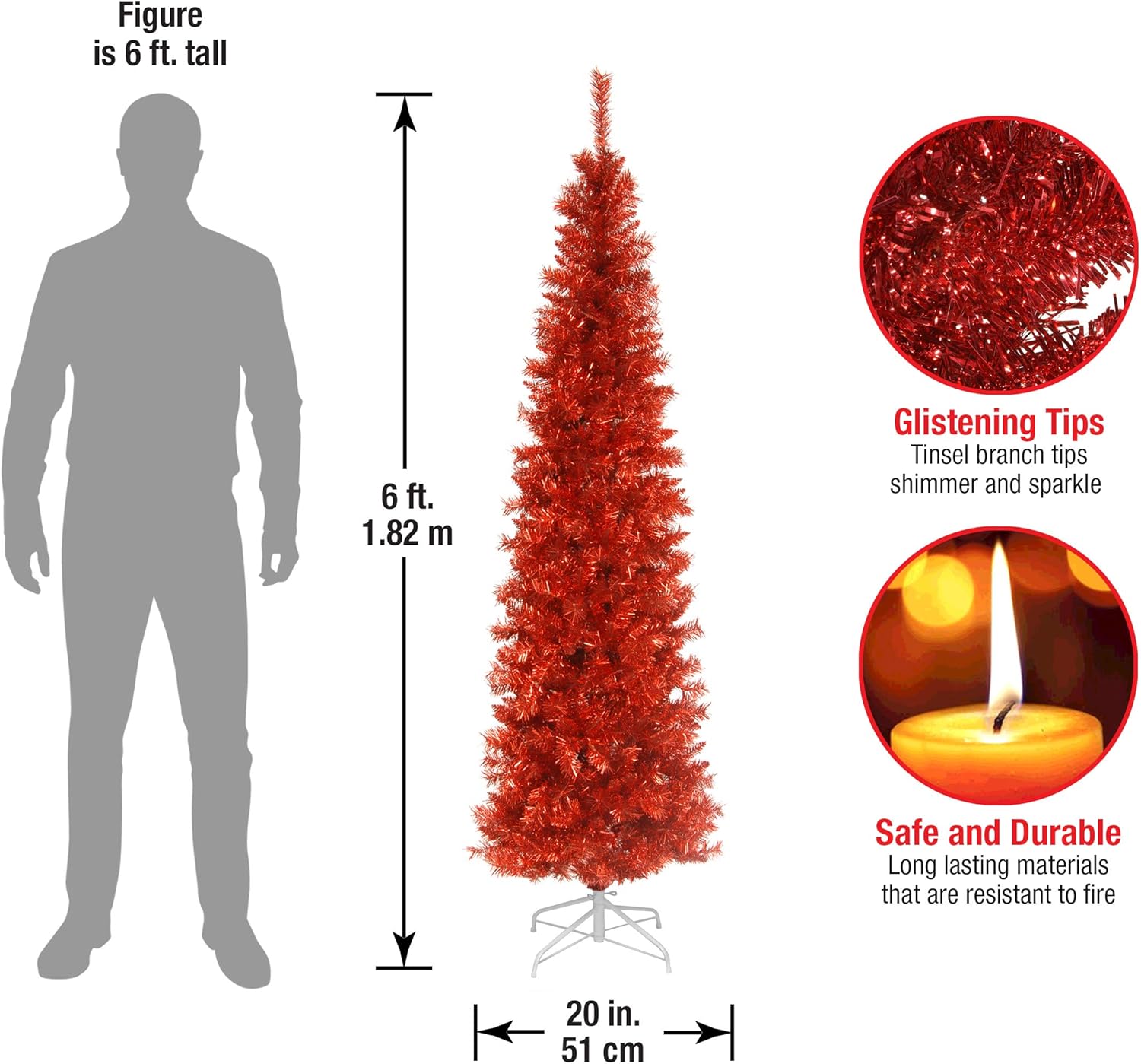 National Tree Company Artificial Christmas Tree, Red Tinsel, Includes Stand, 6 feet