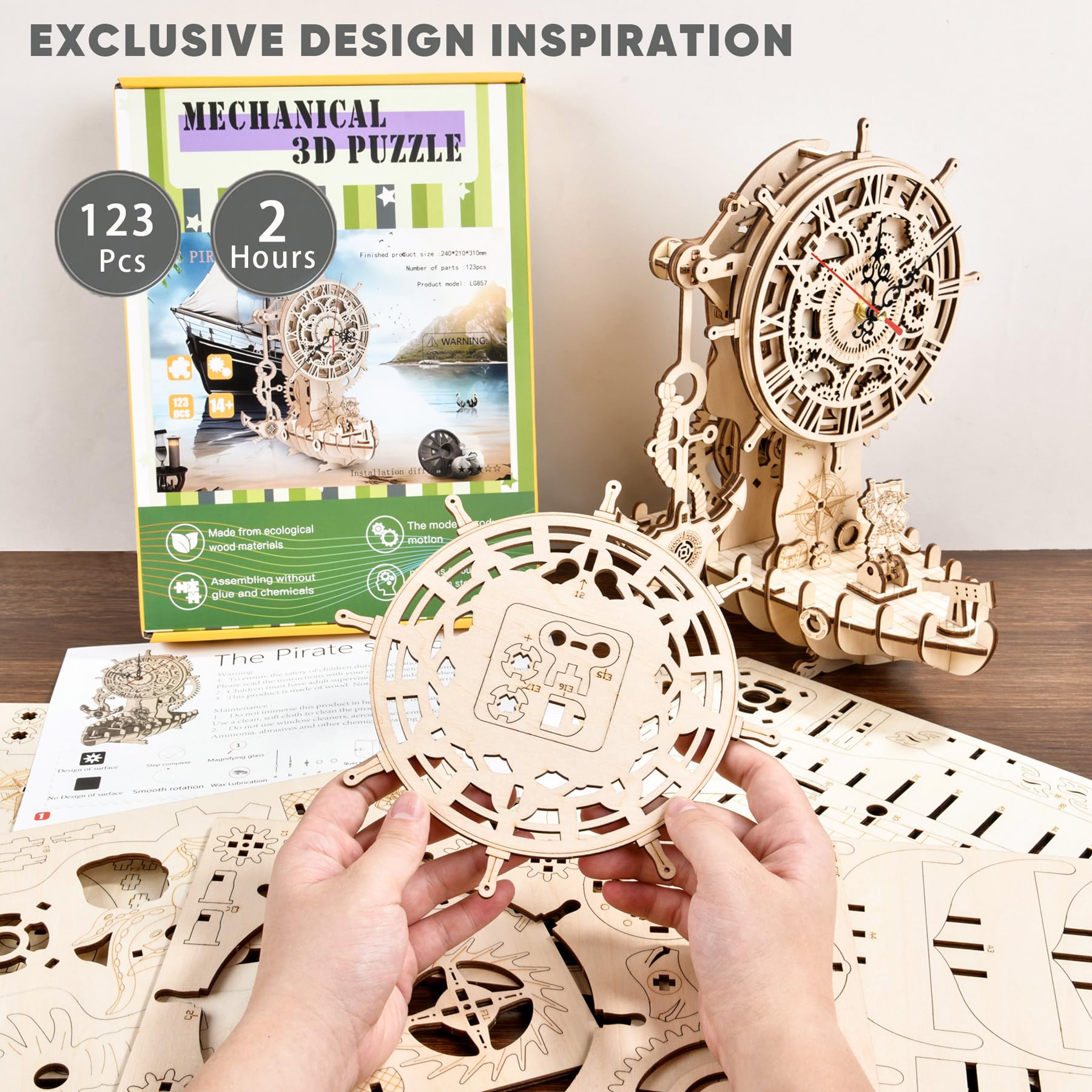 Amazon | 3D木製パズル機械式時計 – 海賊船DIYモデルキット 大人