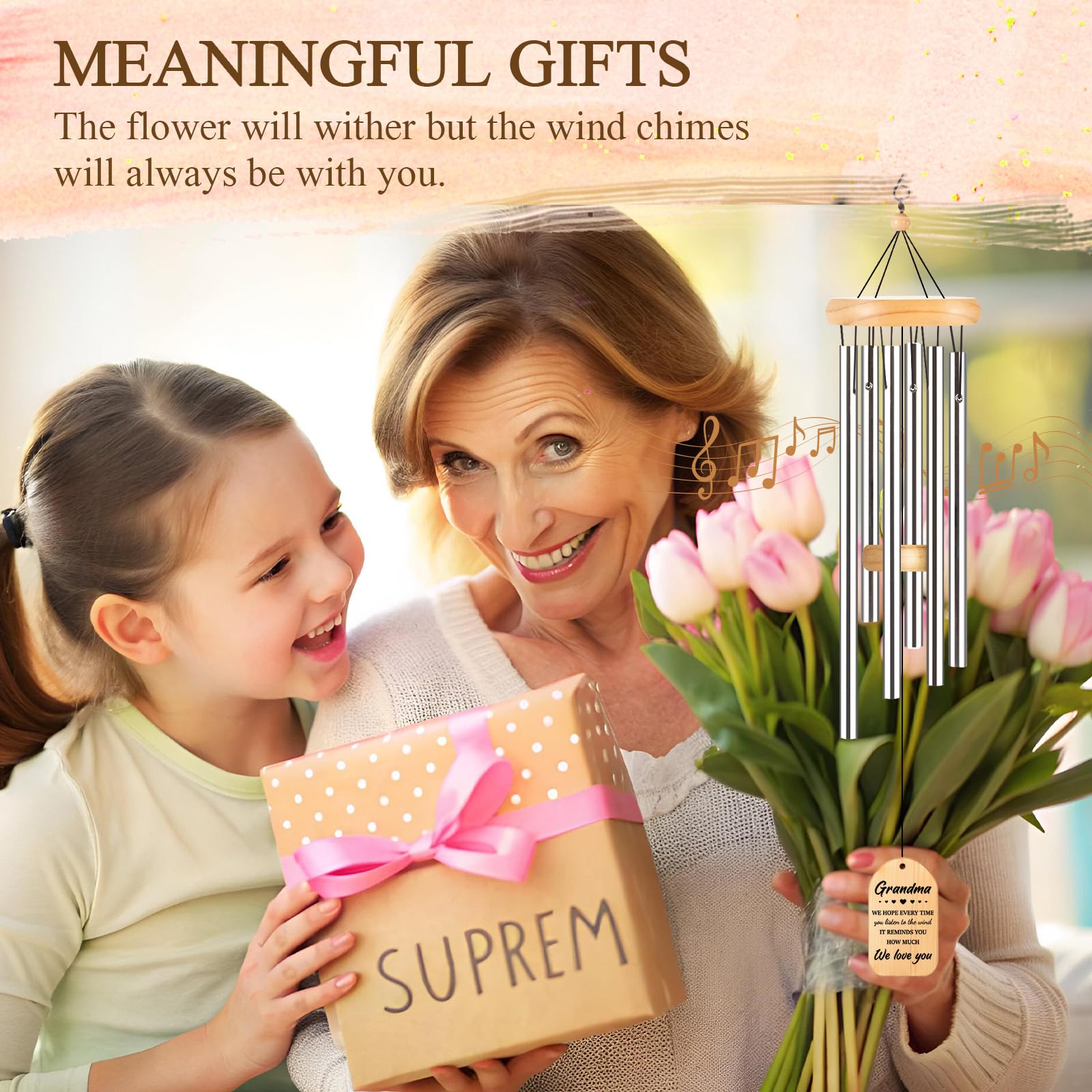 Gifts for Grandma, Grandma Birthday Gifts, Grandma Wind Chimes, Best Christmas Mothers Day Thanksgiving Present for Grandmother, Nana, Granny