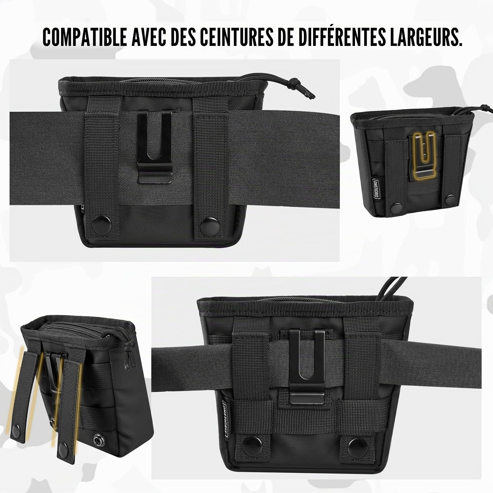 OneTigris Sac friandise Chien, Grande capacité Sac Banane étanche Multifonction, Distributeur pour Sacs à Déjections, Compartiment pour téléphone Portable, Pochette Friandise Fermeture Magnétique