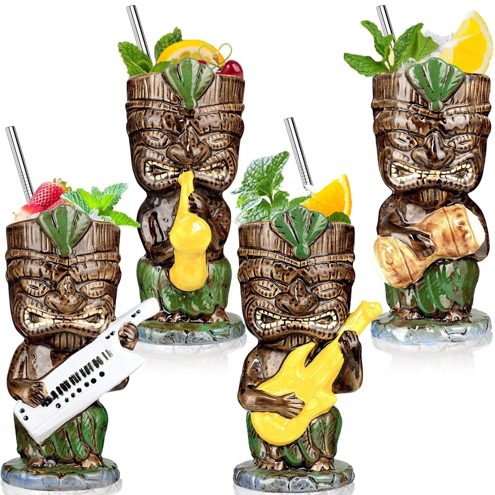 Lot de 4 tasses Tiki en céramique pour cocktails, 370 ml