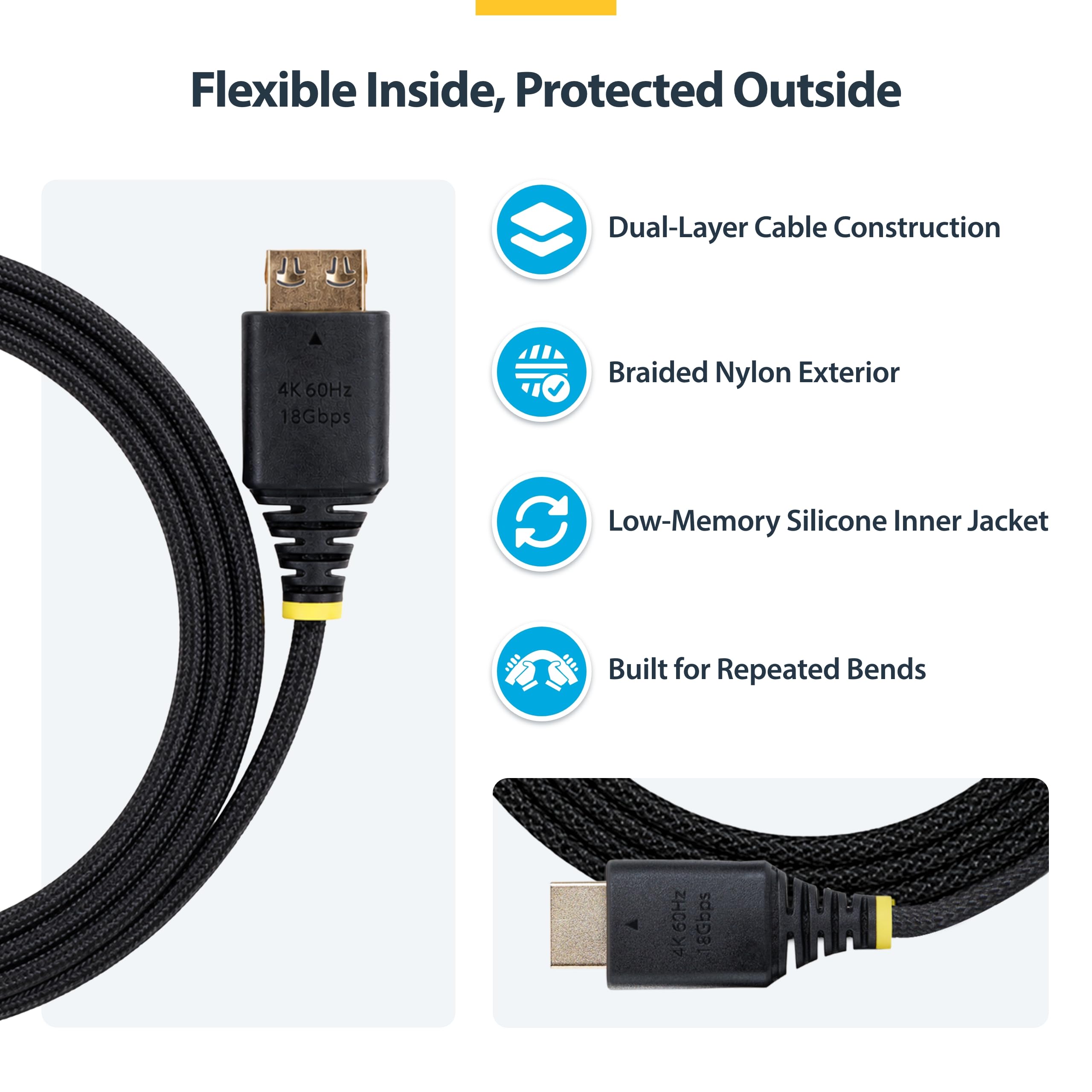 StarTech Cavo HDMI ad alta velocità da 2 m, connettore di presa, flessibile