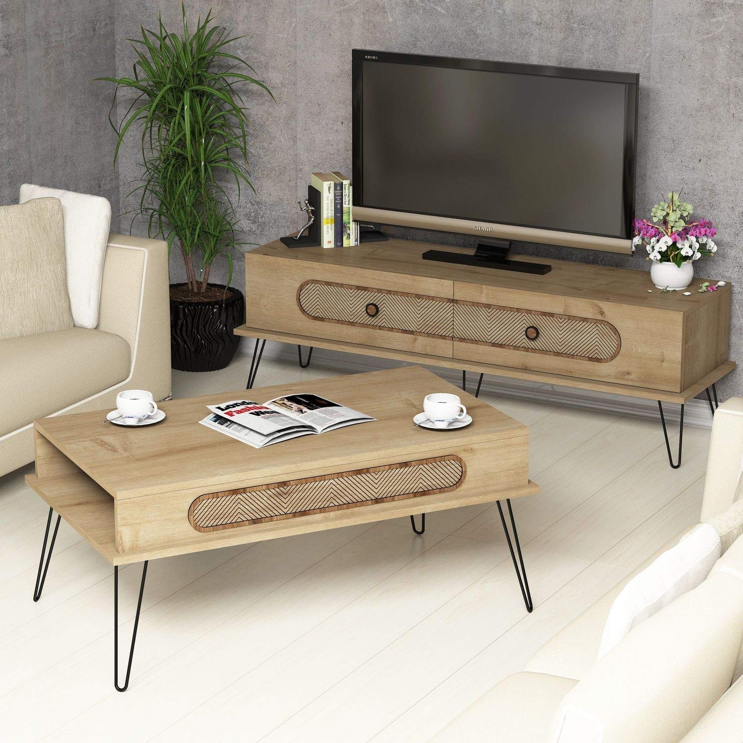 Skyedecom Oak 845HCT5213 - Conjunto de muebles de salón de roble