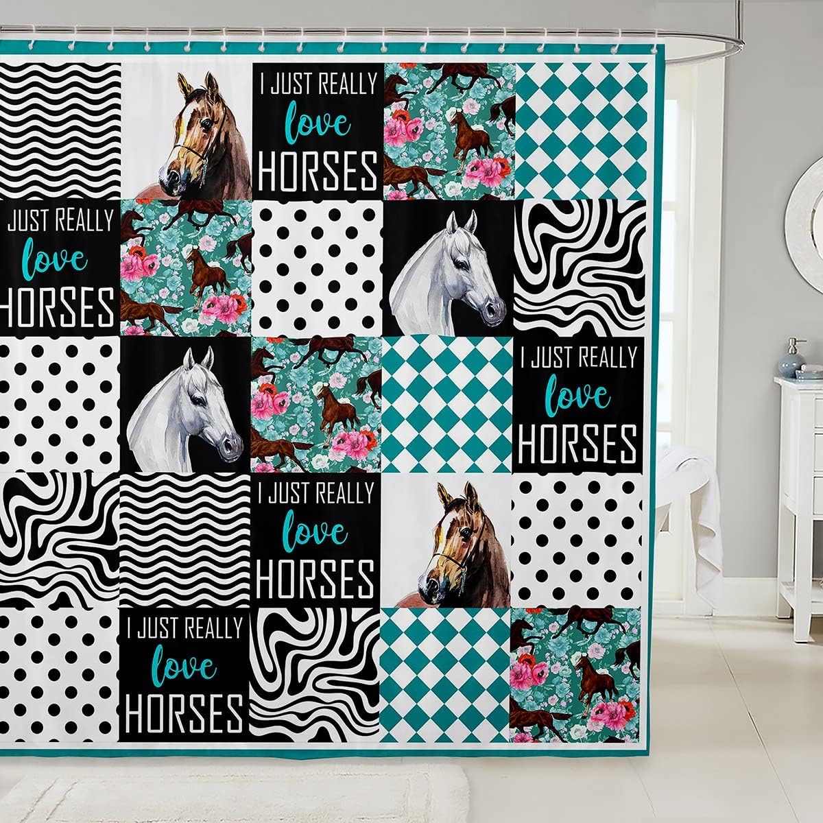 Horse Bath Curtain,Western Farmhouse Horses Bathroom Decor