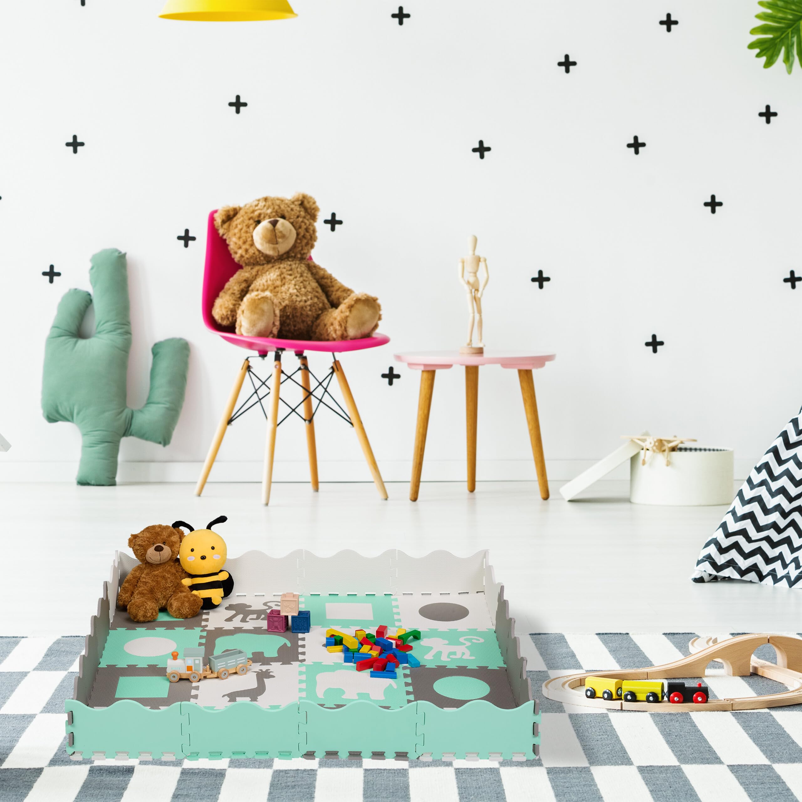 Relaxdays Tapis De Jeu Puzzle Robots – 36 Pièces Mousse EVA – Bordure – 1,3 M² – Bébé Enfant
