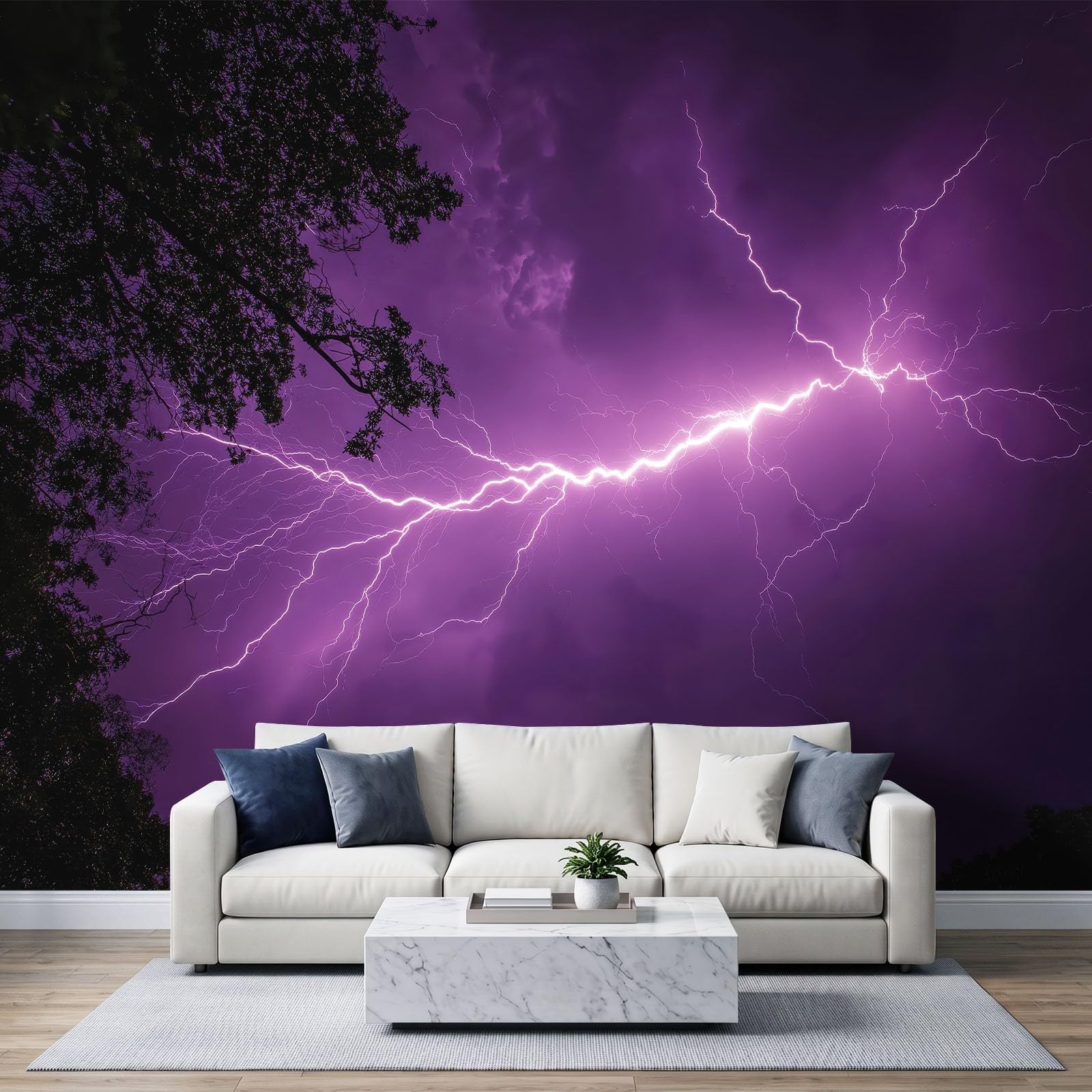 Fantastyczna natura panoramiczna tapeta 200 l x 140 cm, las burza nocne niebo błyskawica fioletowy fresk ścienny, fioletowa tapeta ścienna 3D do salonu pokój dziecięcy wystrój pokoju zabaw