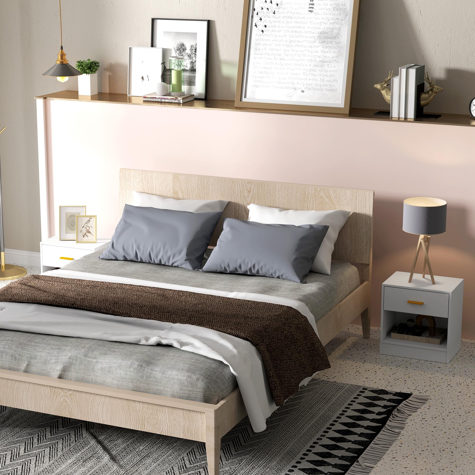 HOMCOM Set 2 Comodini Moderni con Cassetto Truciolato 39x28x41 cm Bianco | Ripiano Aperto, Comodini per Camera da Letto