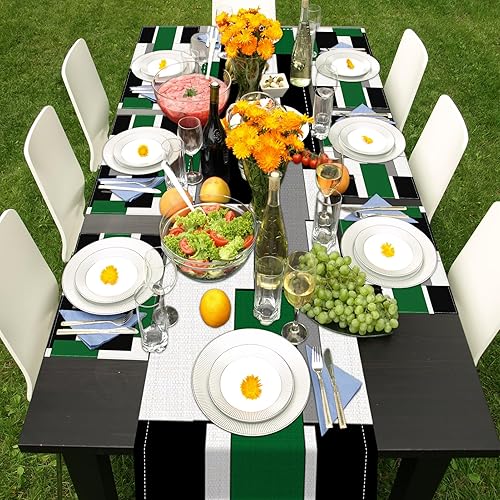 Miniatura 7 de ArtSocket Juego de 6 manteles individuales y camino de mesa geométrico, verde, negro, gris, pintura abstracta, arte para decoración de mesa de