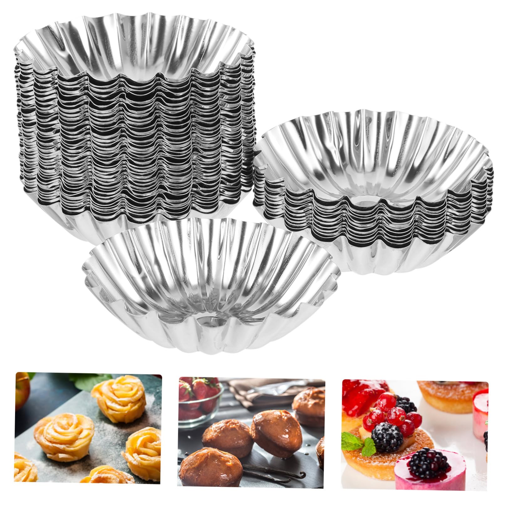 Amosfun 50 Stück Edelstahl Eierkuchenformen Hitzebeständig für Kuchen Pudding und Muffins Backform Multifunktional Langlebig Leicht zu Reinigen