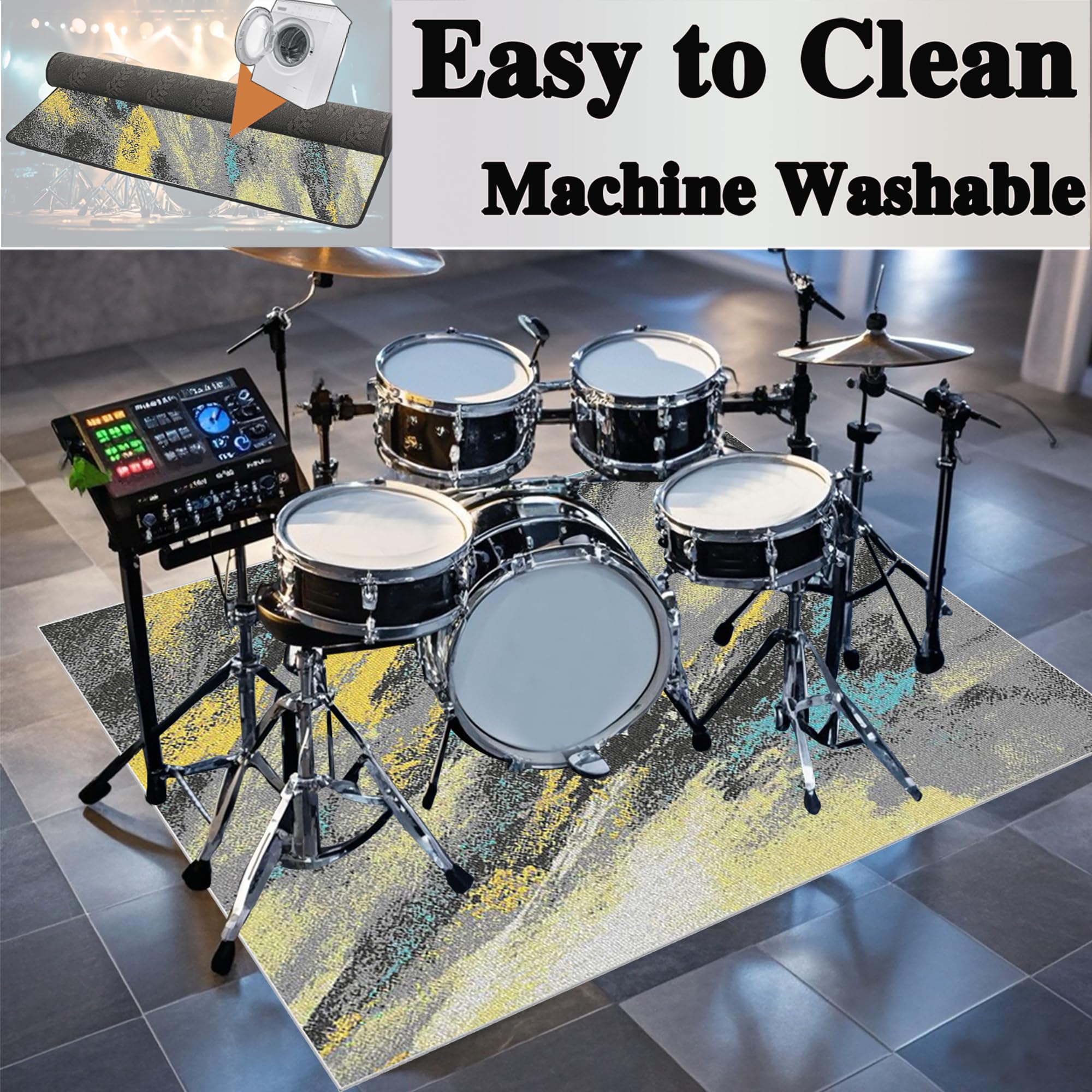 Tapis de Batterie électronique Tapis Batterie Tapis de Tambour Insonorisé Tapis d'absorption des vibrations Tapis Batterie Tambour pour Basses Caisse Claire et Autres Instruments 210 x 180 cm