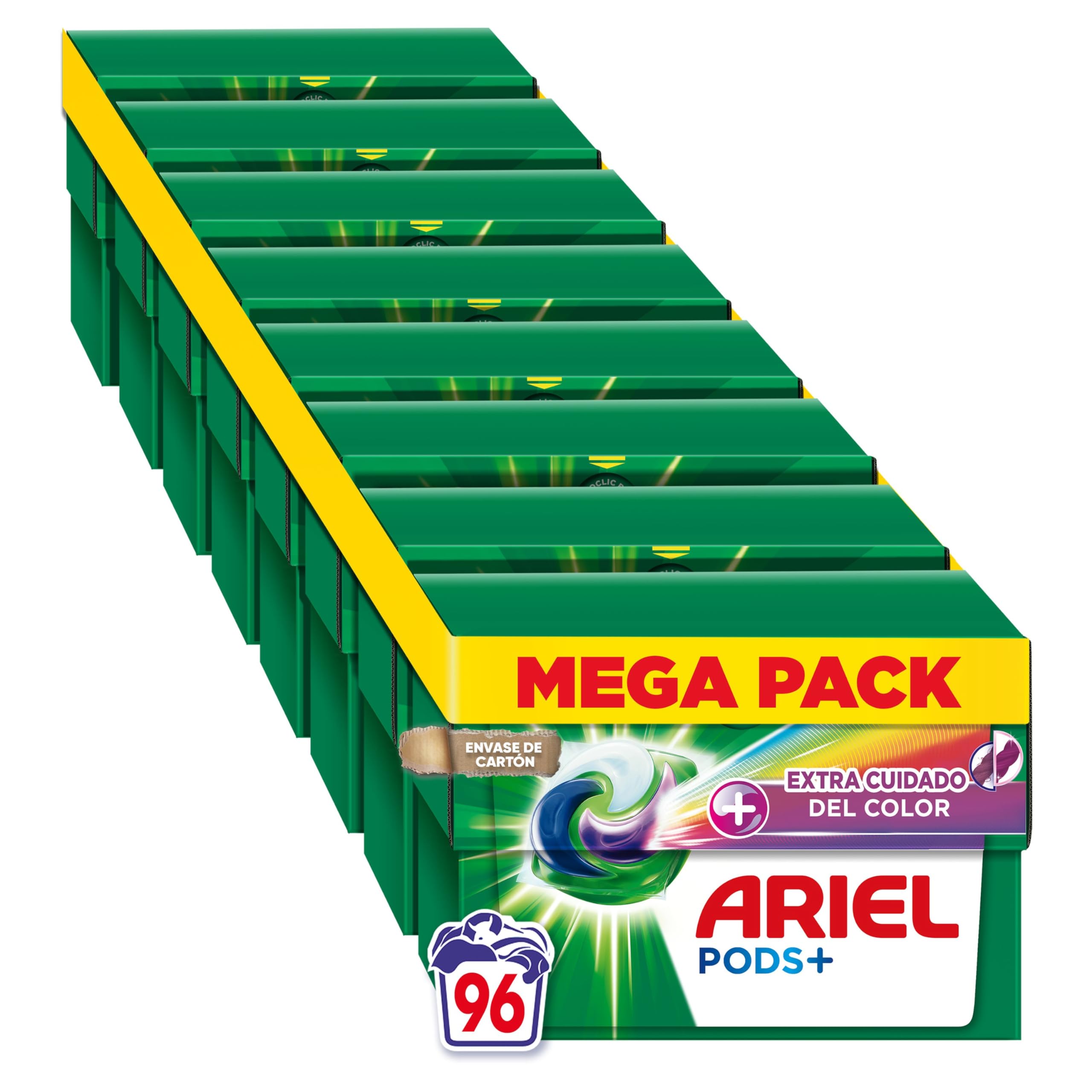 ARIEL PODS Todo en 1 Detergente Lavadora Liquido en Capsulas/Pastillas, 96 Lavados (8x12), Jabon Limpieza Profunda, Mas Color, Cuidado Extra del Color y el Brillo
