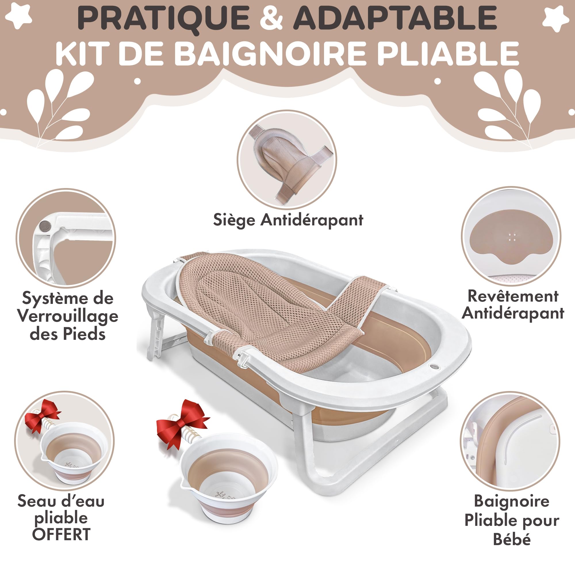 FawnsLife Baignoire Bébé Pliable XXL sur Pied avec Siège Confortable et Seau