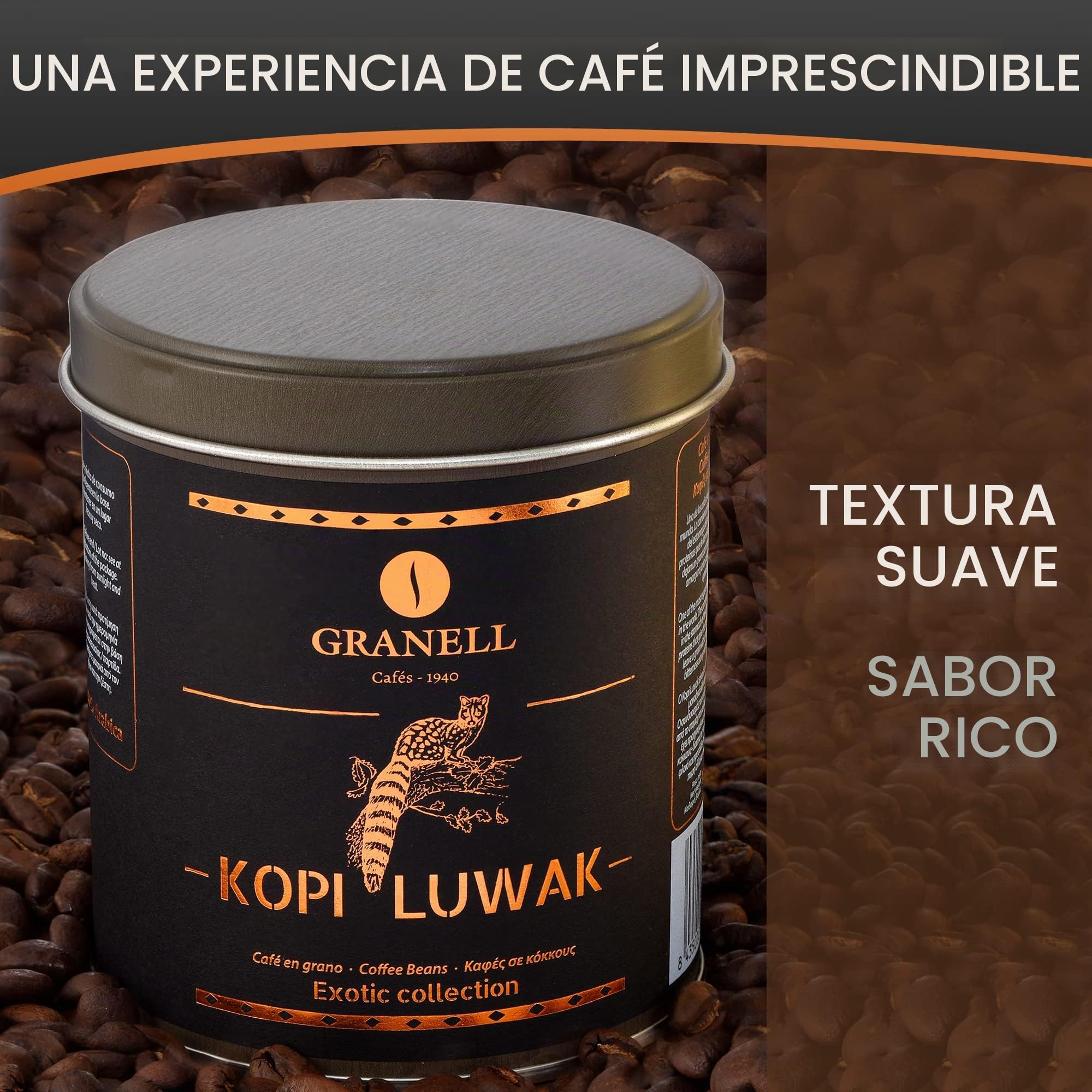 Granell - Exotic Collection - Kopi Luwak | Cafe en Grano Natural | Café en Grano 100% Café Arabica, Café Gourmet de Marcado Aroma - 100 Gr
