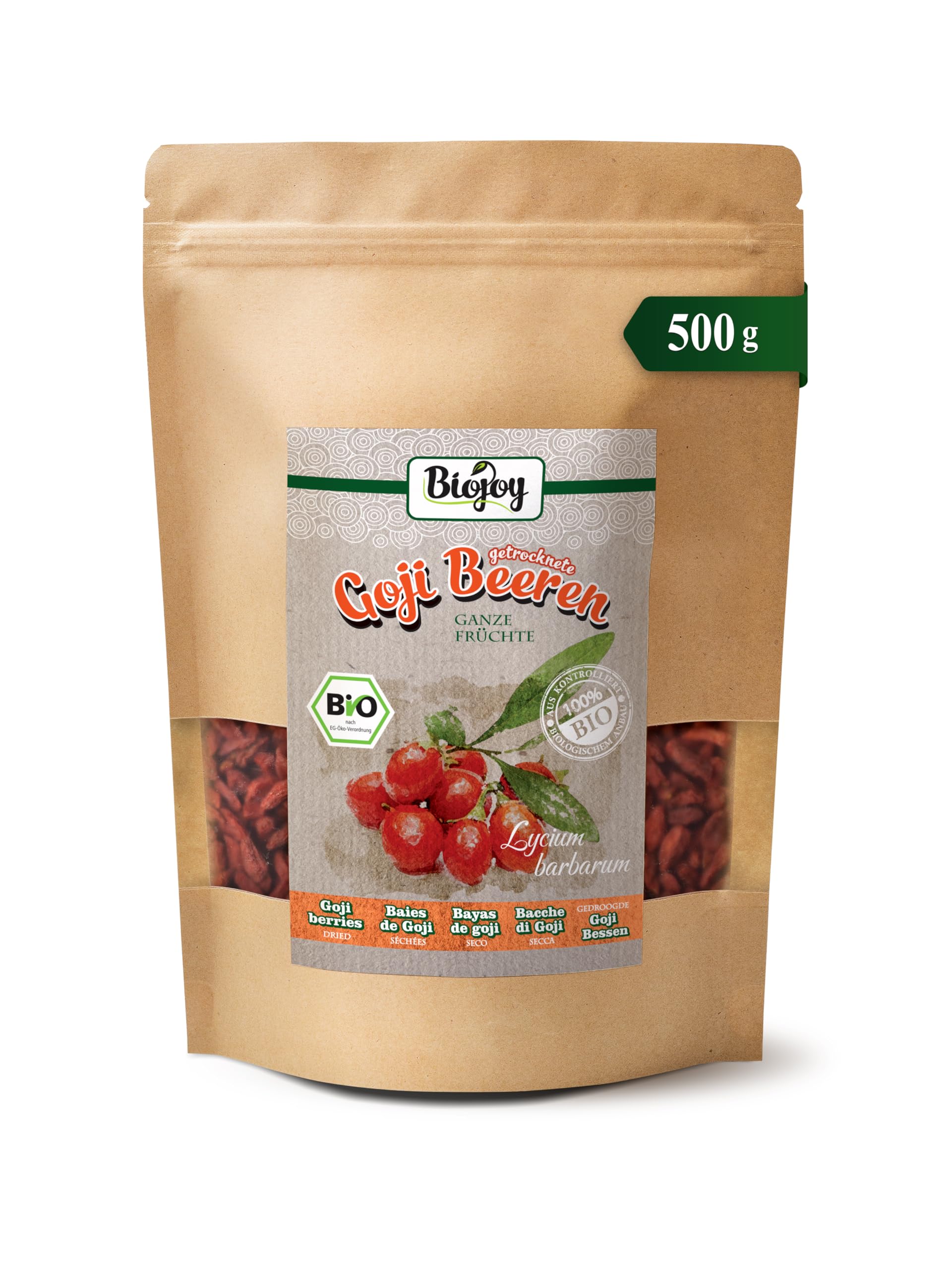 Biojoy BIO-Gojibeeren getrocknet (500 g), ganze und ungeschwefelte Wolfsbeeren