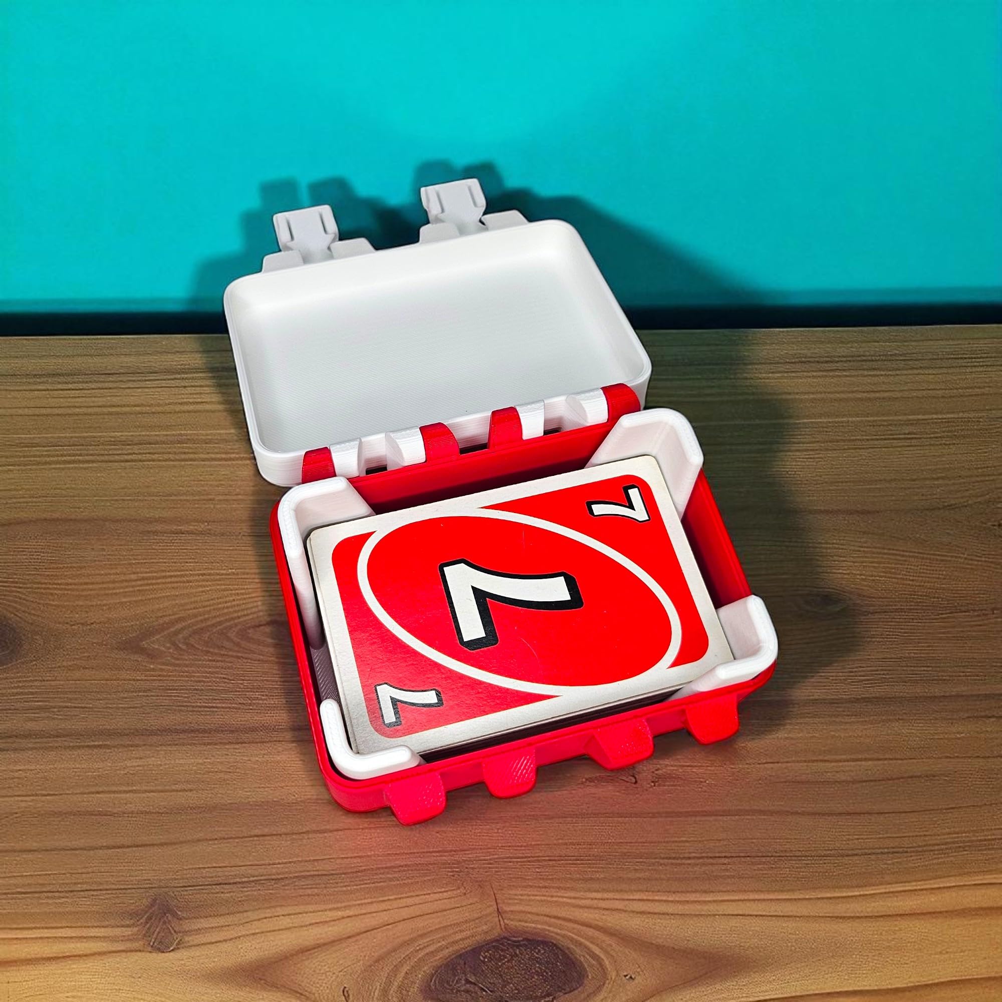 Sentosa Uno Card Game Storage Box with Snap On Locks, Inner Tray, Multicolor, Durable (Red Box + 1 Card Deck) 3