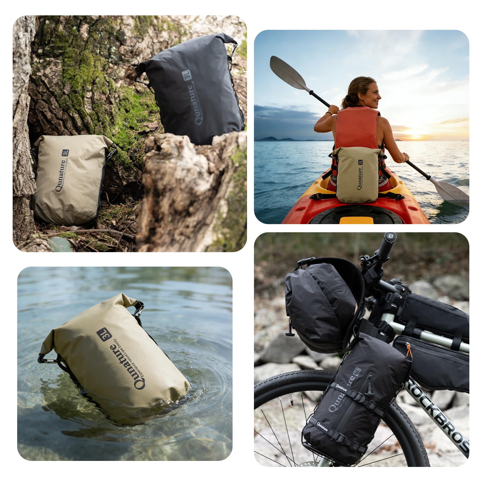 wasserdichte Bikepacking Fahrradtasche Dry Bag, Lenkertasche Fahrrad Kompressionsbeutel mit Reißverschluss, Ultraleicht Vielseitig als Satteltasche oder Gabeltasche Schwarz 12L und 6L