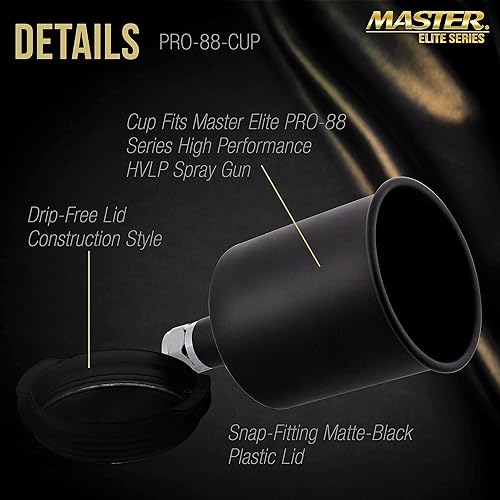 Miniatura 3 de Master Elite - Pistola de pintura en aerosol de alimentación por gravedad de aluminio negro de 20.3 fl oz con tapa de plástico sin goteo, taza se