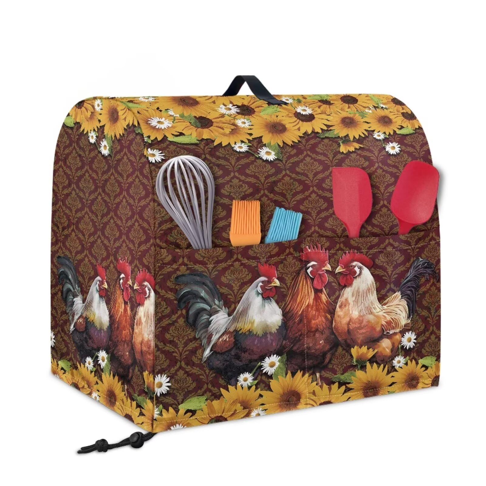 Yatixapu Mixer Cover for Kitchen Aid Mixers, Sunflower Rooster Stand Mixer Cover Compatible with 6-8 Quart Stand Mixer with Pockets Kitchen Mixer Accessories Fits for Tilt Head and Bowl Lift