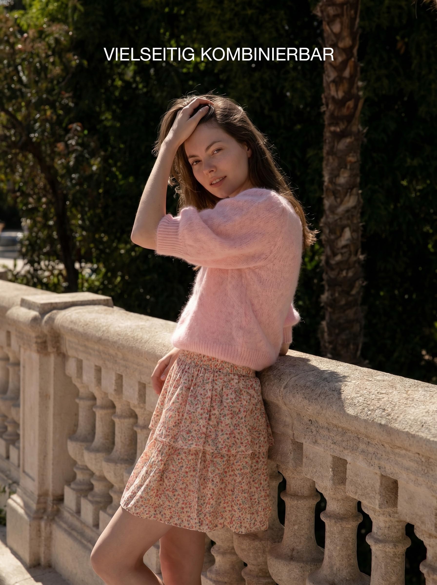 Americandreams Koa - Maglione corto da donna in alpaca leggero, con scollo a V e maniche a 3/4, in alpaca e lana merino