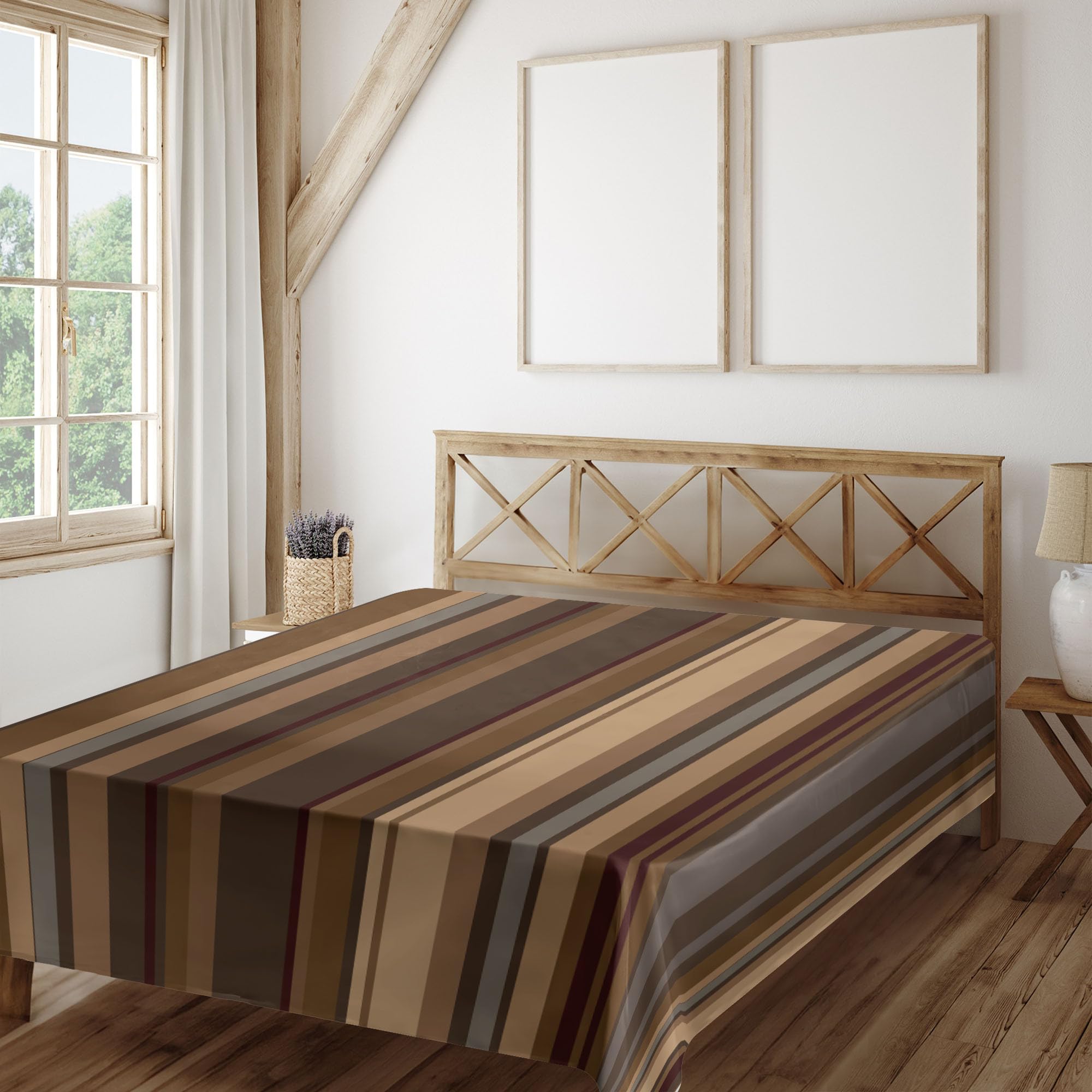 Ambesonne Abstract Flat Sheet, Retro Vertical Striped Background in Different Shades of Earthen Tones Image, Soft Comfortable Top Sheet Decorative Bedding 1 Piece, King Size, Tan and Brown