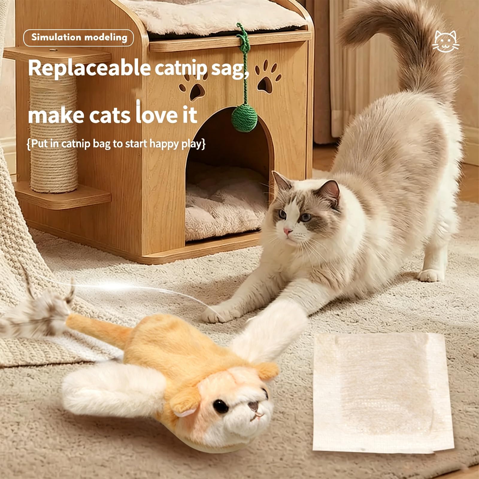 Coinvolgente giocattolo per gatti con ricarica USB e tessuto, D | Giocattolo per gatti ricaricabile tramite USB che trema e scricchiola per un divertimento senza fine, tessuto