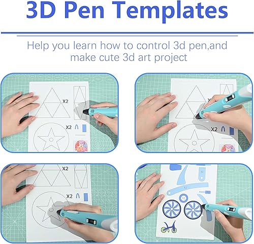 Miniatura 5 de Plantillas para bolígrafos 3D, 20 hojas, 40 patrones, plantillas de papel de dibujo 3D, con un tablero de dibujo de PVC transparente reutilizable,