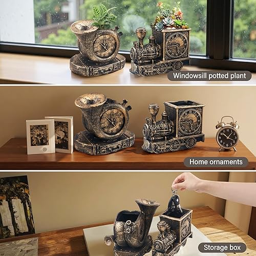 Miniatura 3 de Macetas suculentas de estilo retro con drenaje, maceta para interiores y exteriores, macetas de jardín nostálgicas de cactus o bonsái para