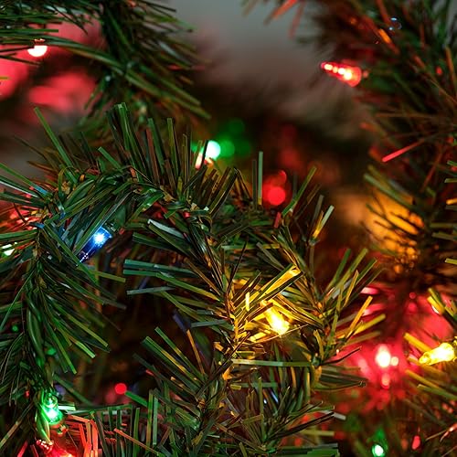 Miniatura 4 de YULETIME Guirnalda de Navidad de 24 pies con 50 luces multicolor, guirnalda artificial iluminada con tira de luces enchufables con certificación UL