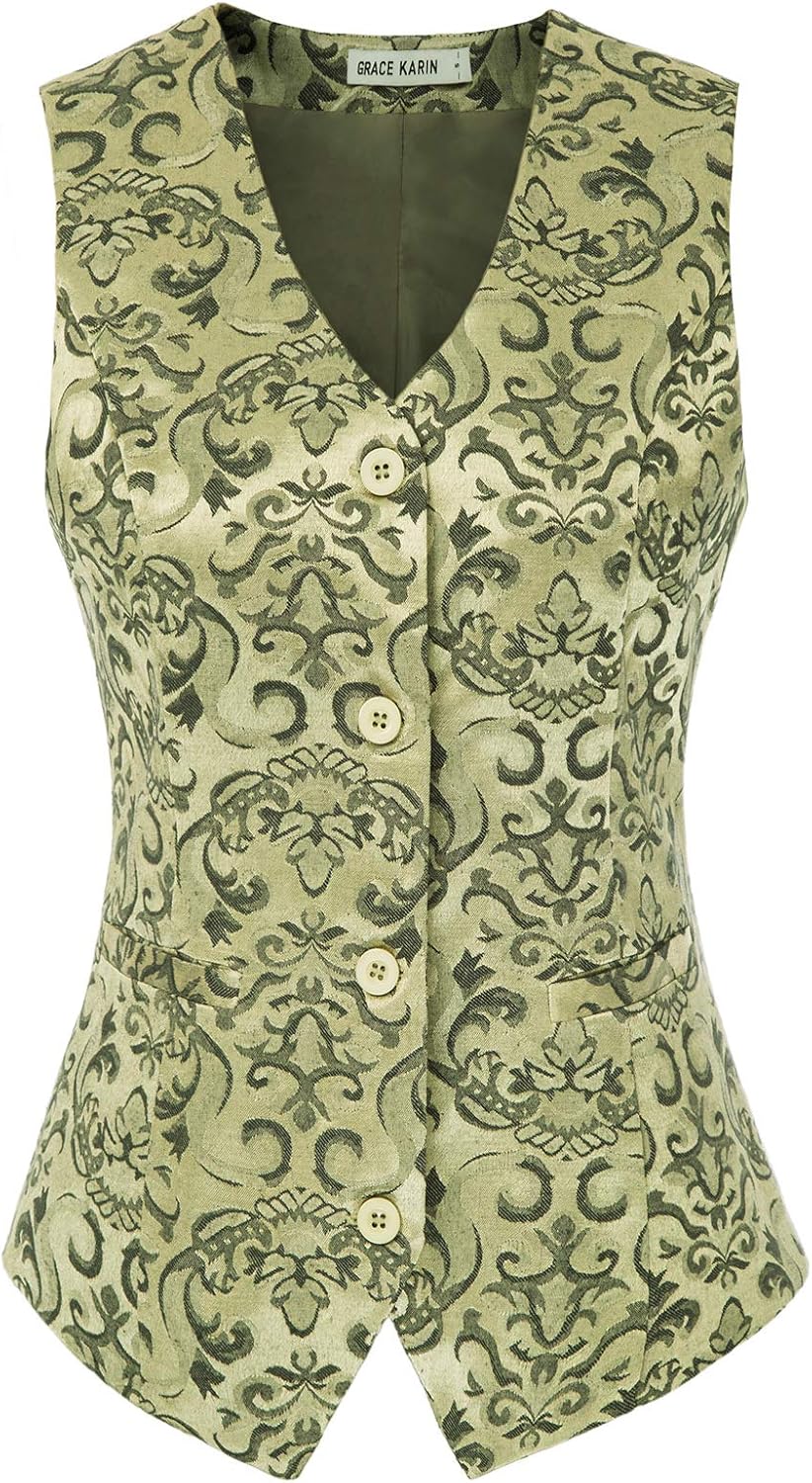 GRACE KARIN Womens Waistcoat Vest Vintage Steampunk Dress Jacquard Jacket