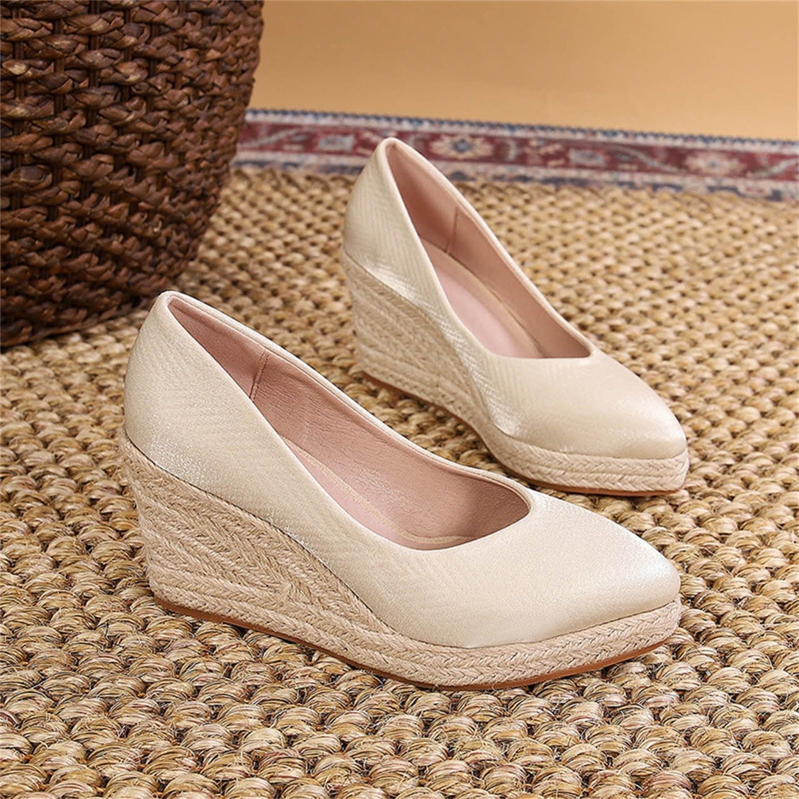 Alpargatas Mujer Cuña Primavera Verano Anchas Mujer Cuña Plataforma Calzado Esparto Sandalias de Tacón Elegantes Vestir Sapatos Alpargatas Valencianas Verbenas Fiesta