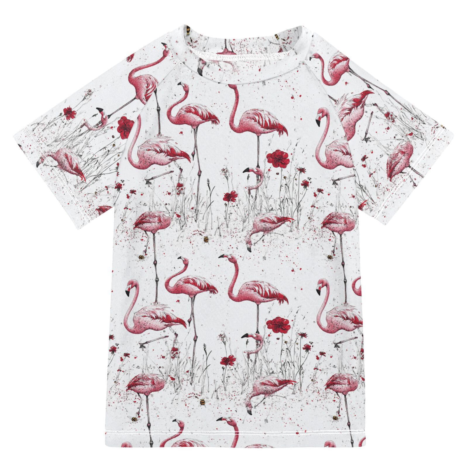 Short Sleeve Kids Bathing Suits Boys Girls Rashguard Swimsuit Rash Guard for Girls 11-12T Art Flamingo