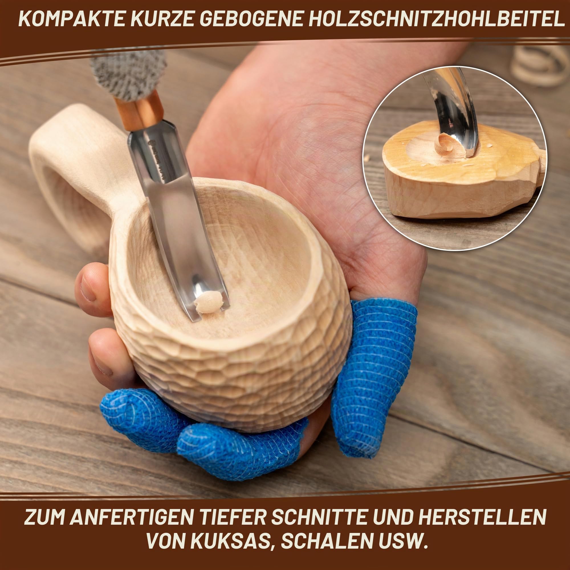 BeaverCraft gebogene Hohleisen zum Holzschnitzen K8a/14 – Löffelschnitzen Werkzeuge – Holzschnitzerei kompakter Meißel Holzschnitzmesser für Anfänger und Profis – Hobbies für Erwachsene und Kinder