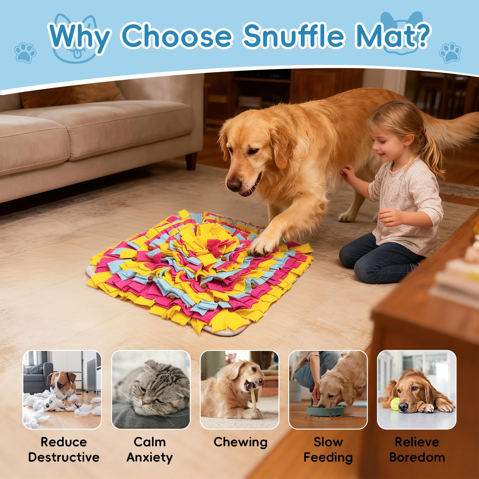 Tappeto Olfattivo Cane, 35 cm Foraggiamento Tappeto per Cani, Giochi per Cani, Lavabile Antiscivolo Tappetino Puzzle per l'allenamento Olfattivo Lo Slow Food e Il Sollievo dallo Stress
