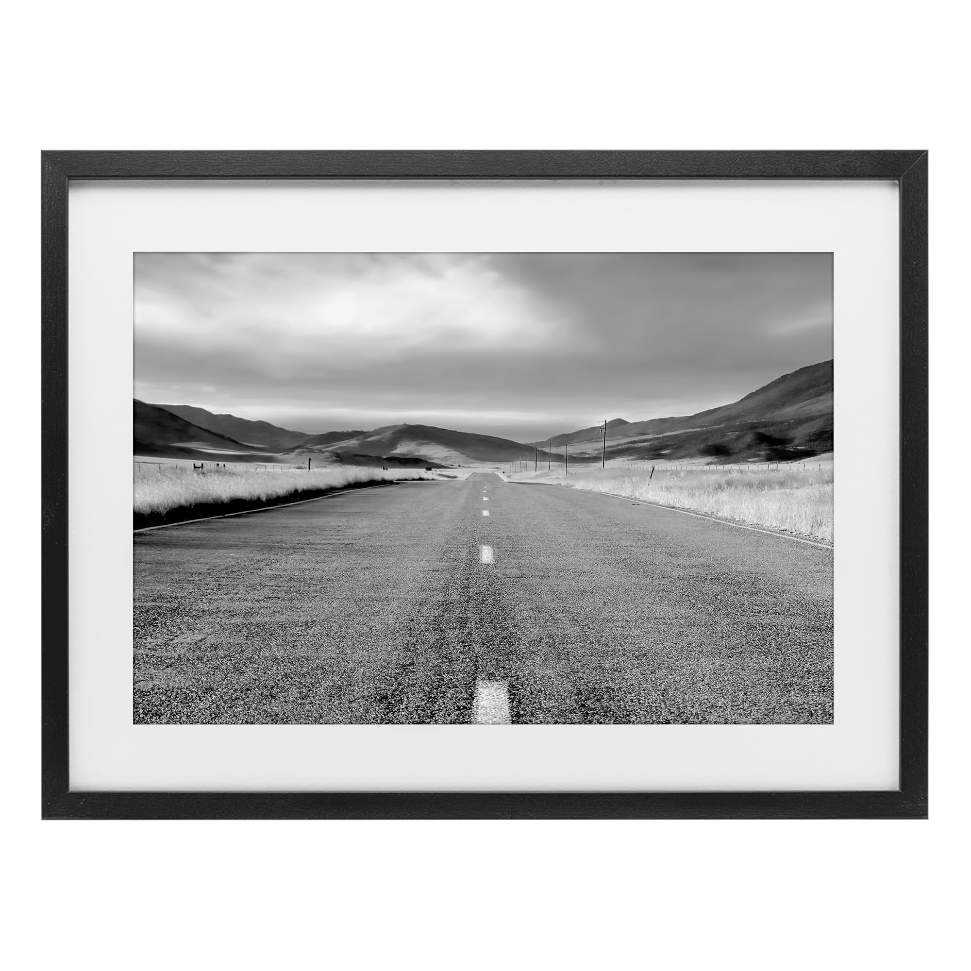 Stupell Industries Midnight Black (Textured) 'Open Road Through Rolling Hills'| Framed Print Under Glass