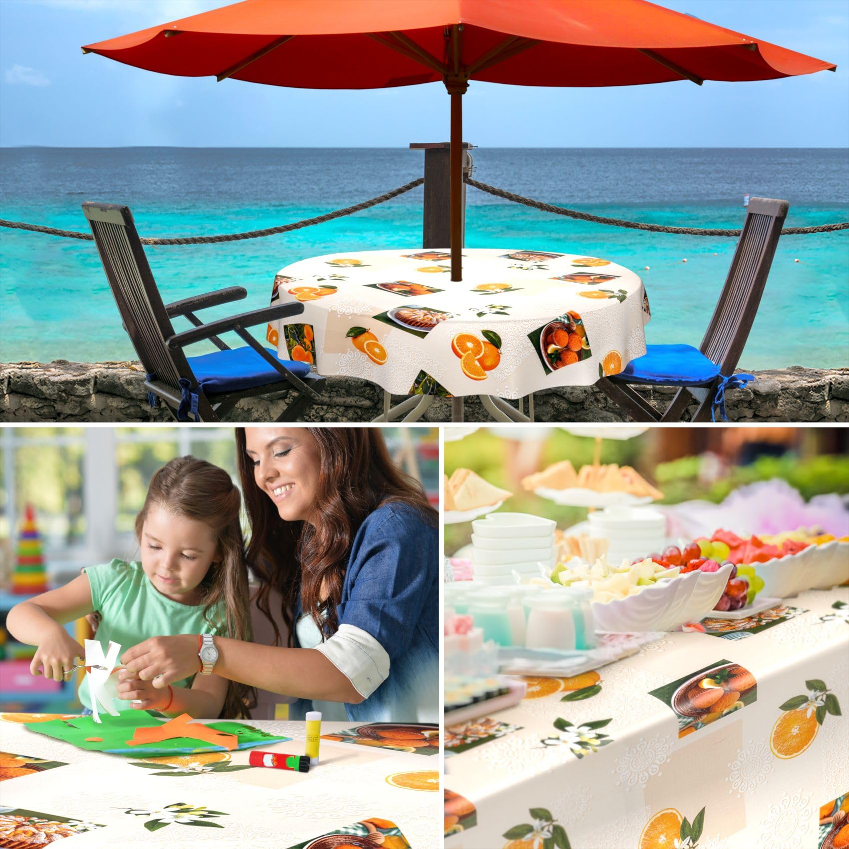 ANRO Nappe en Toile cirée Lavable, pour Table de Jardin, extérieur, intérieur, Ovale, Bord coupé, Oranges, 240 x 140 cm