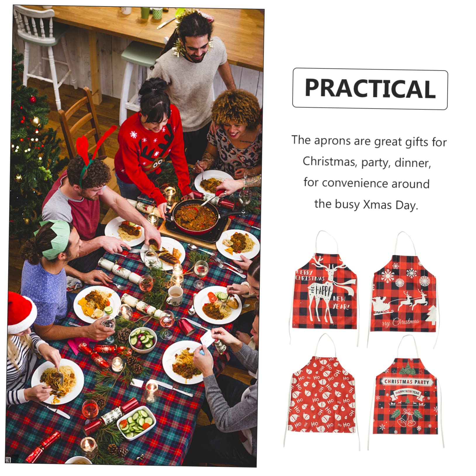 LABRIMP 4piezas Delantal Navideño Para Cocina Estampado Navideño Adorable Para Disfraces De Cocina y Fiestas Navideñas
