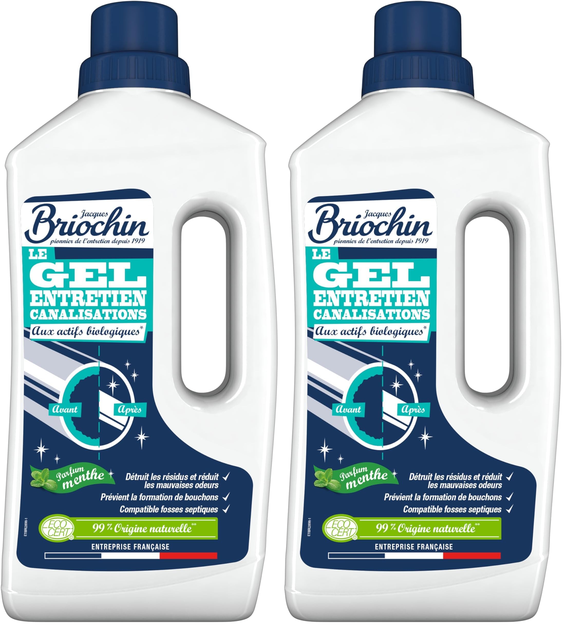 Briochin Gel Entretien Canalisation (Lot de 2) - Menthe - Substance de Débouchage de Canalisations - Emulsion - 64198